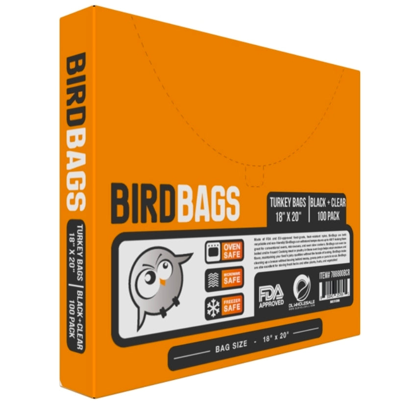 Bird Bags 3 Gallon Turkey Bags Black & Clear 18" x 20" (100 Pack)